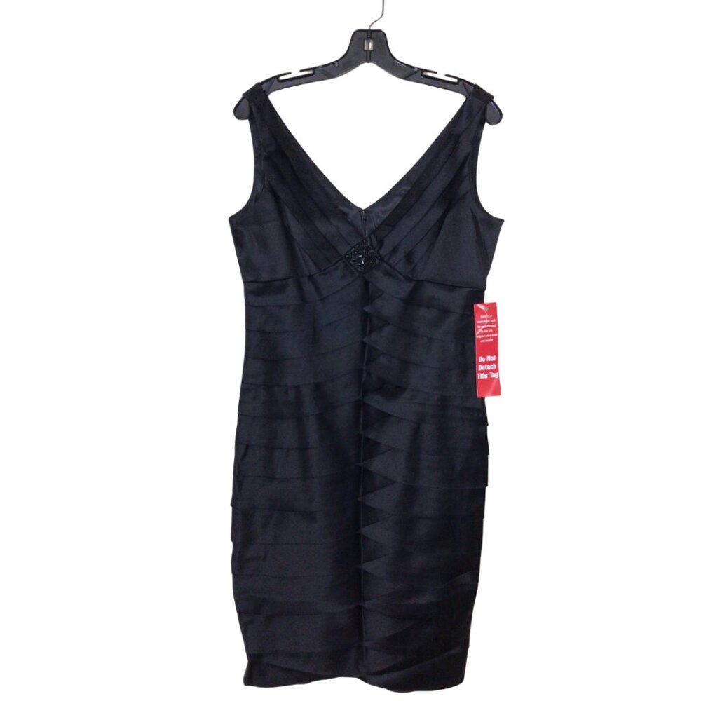 NWT Jones New York Dress Women’s 12 Black Sleeveless Tiered Layered Bandage LBD